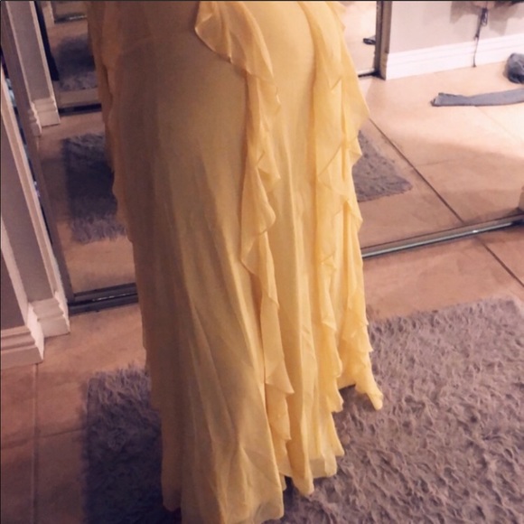 NWT BCBGMaxAzria Ruffle Canary Yellow Gown 04! - Picture 5 of 8